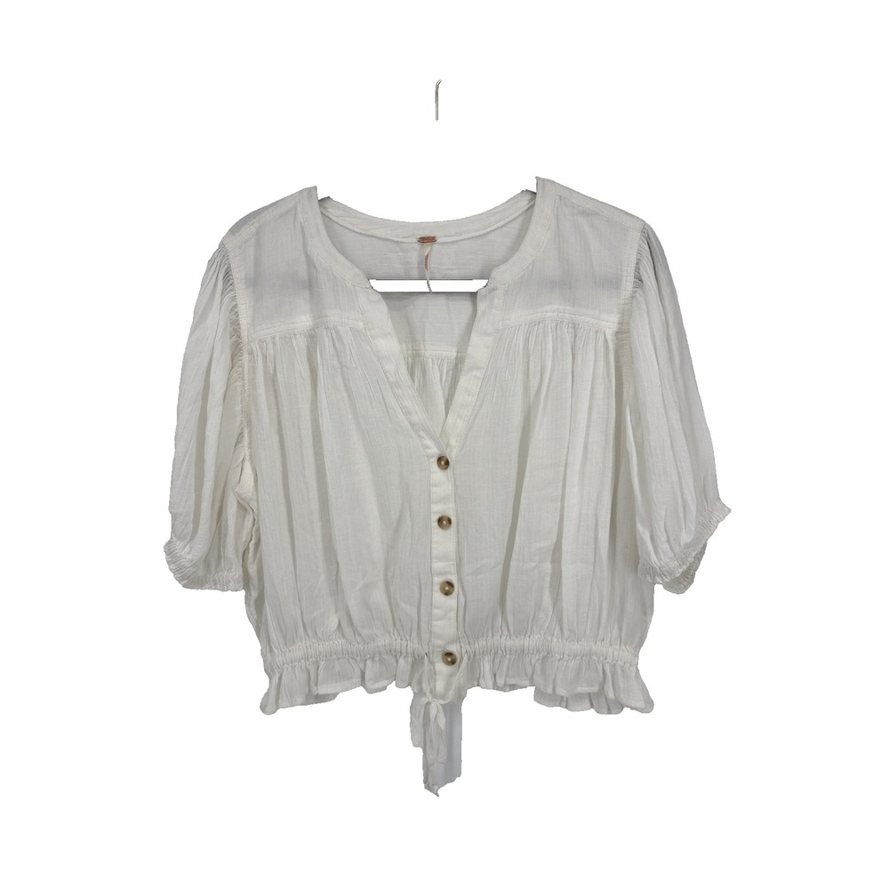 Free People Little Cloud Shirt Womens XL White Puff Sleeve